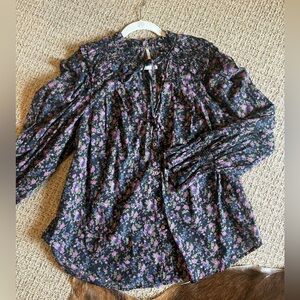 Free People Cotton Floral Black Blouse XL